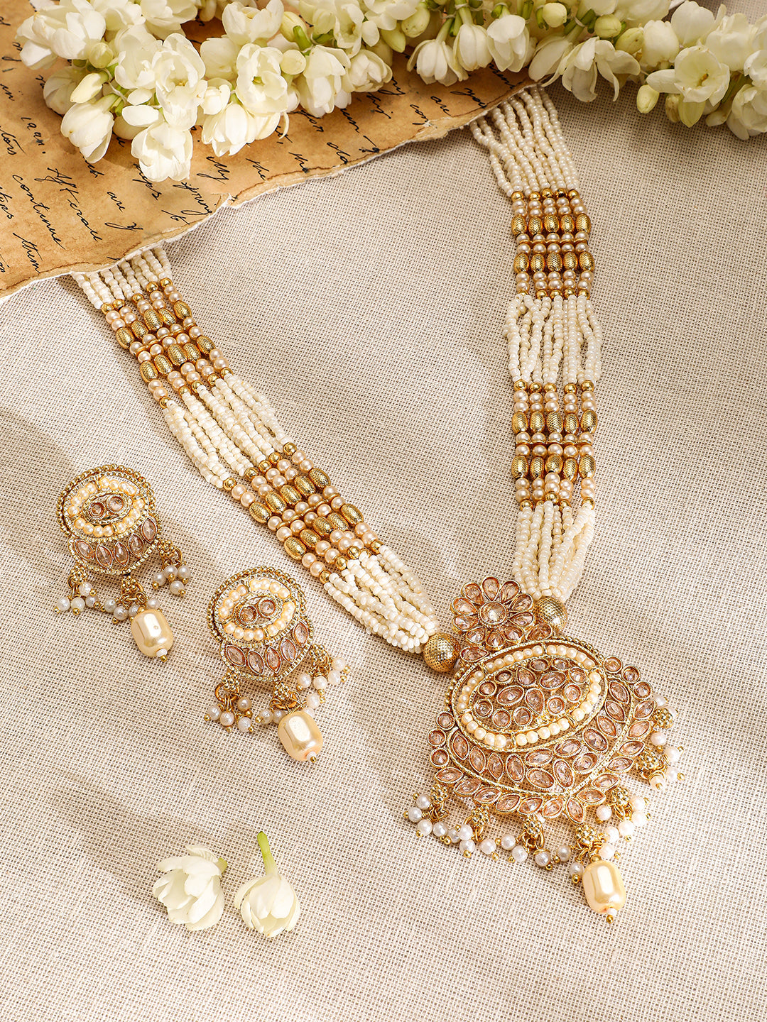 Golden Glow with Pearls Long Necklace Gold