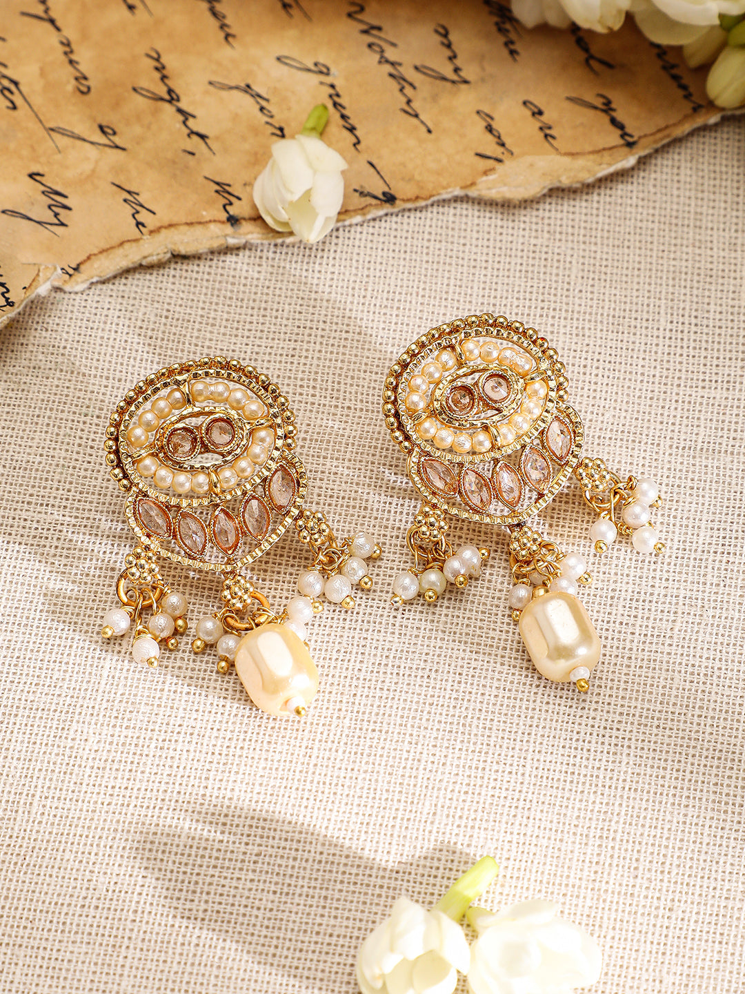 Golden Glow with Pearls Long Necklace Gold