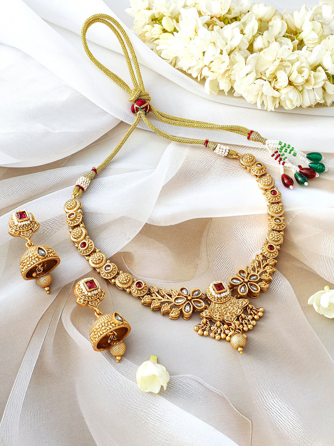 Elegant Red Gold Plated Short Necklace Set Gold