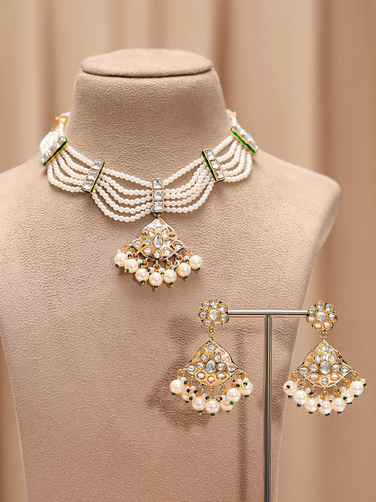 White Empire Kundan Pearl Choker Set White