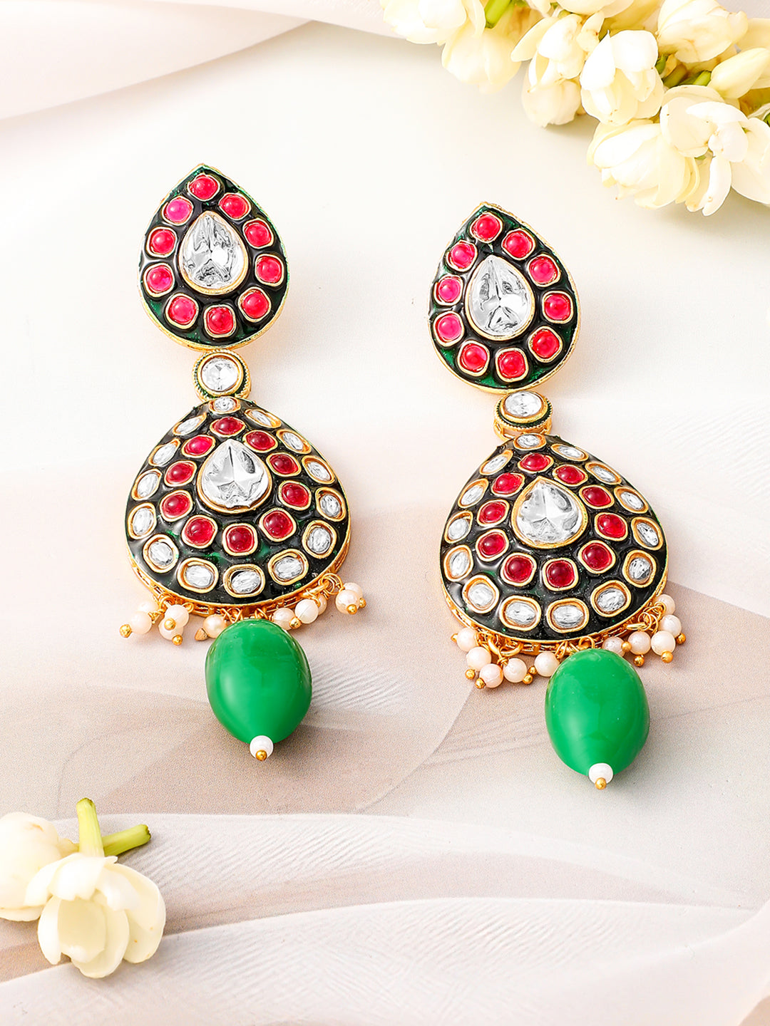 Elite Garden Pink-Green Kundan Necklace Set フリーサイズ