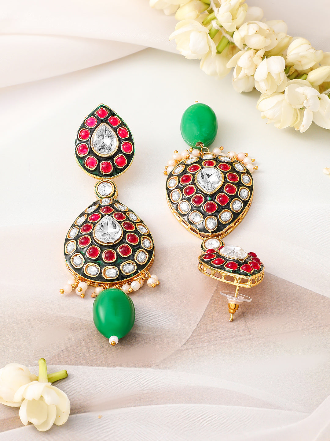 Elite Garden Pink-Green Kundan Necklace Set フリーサイズ