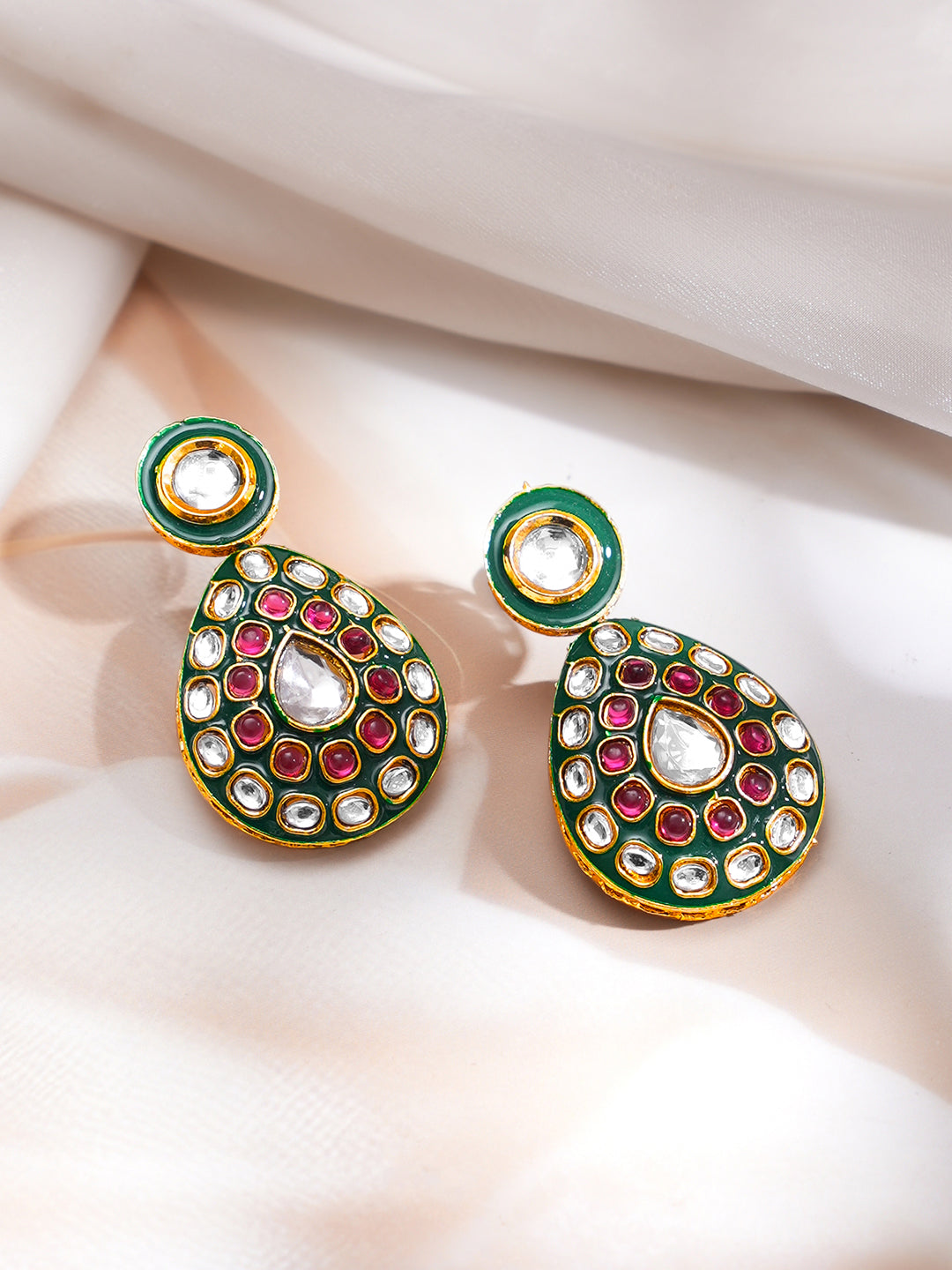 【Rubans】 Artistic Red Green Kundan Necklace Set｜アーティスティック レッドグリーン クンダン ネックレスセット｜フリーサイズ
