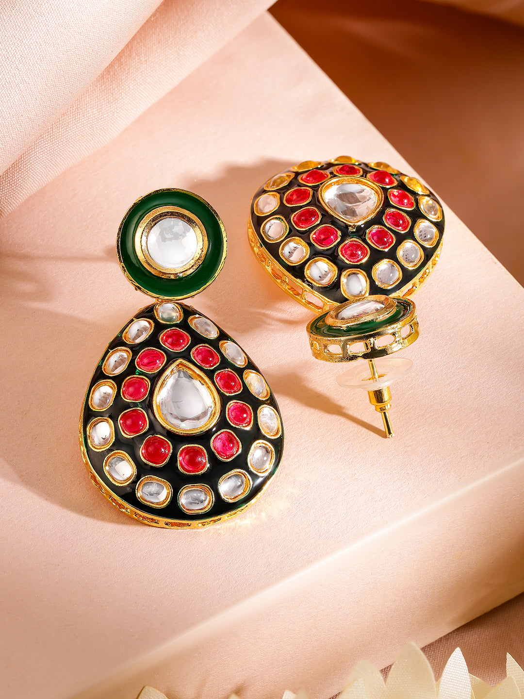 Artistic Red Green Kundan Necklace Set フリーサイズ