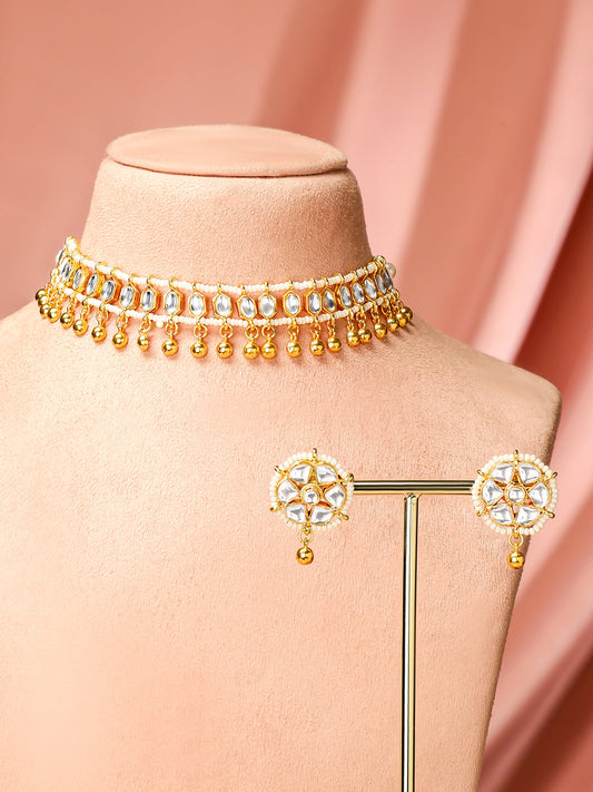 Classic White Kundan Choker Set Gold