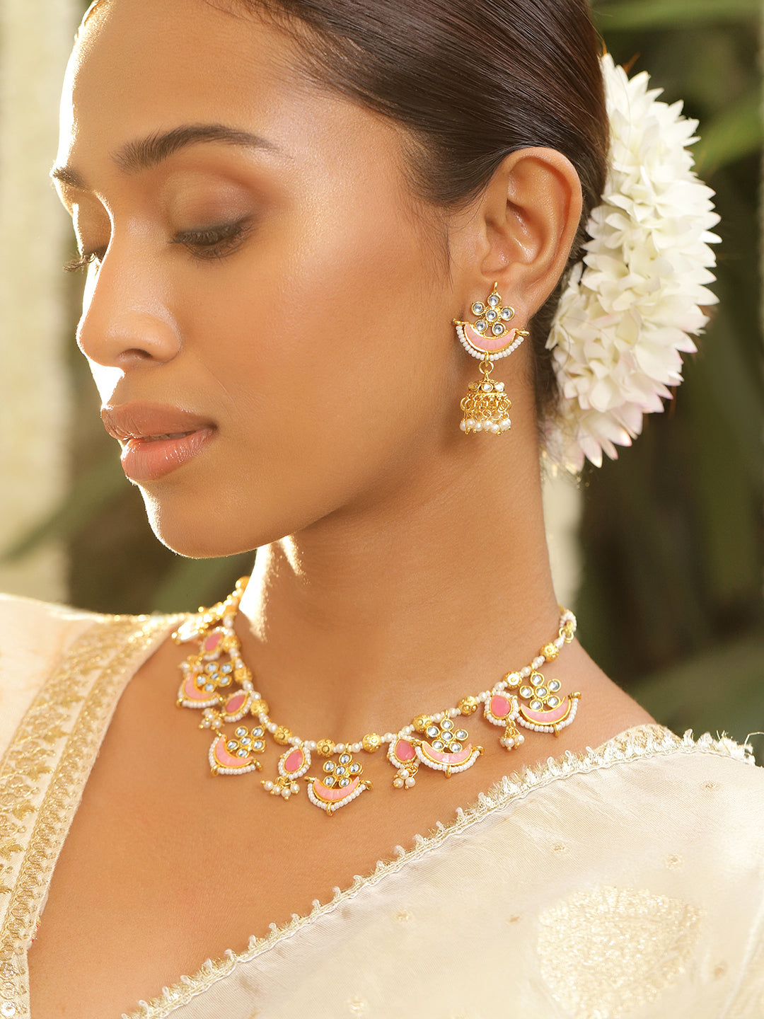 Soft Blush Kundan Necklace Set Gold