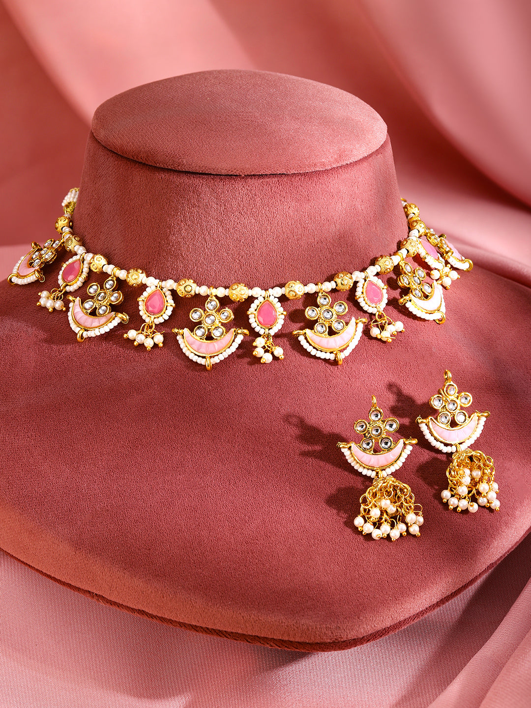 Soft Blush Kundan Necklace Set Gold