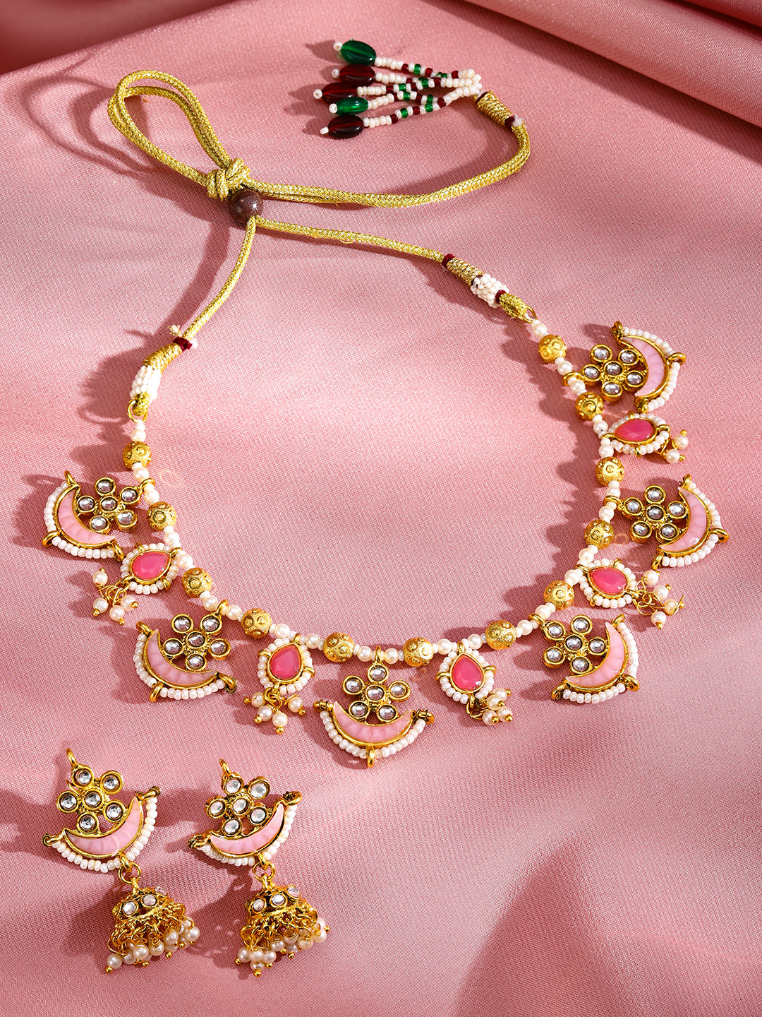 Soft Blush Kundan Necklace Set Gold