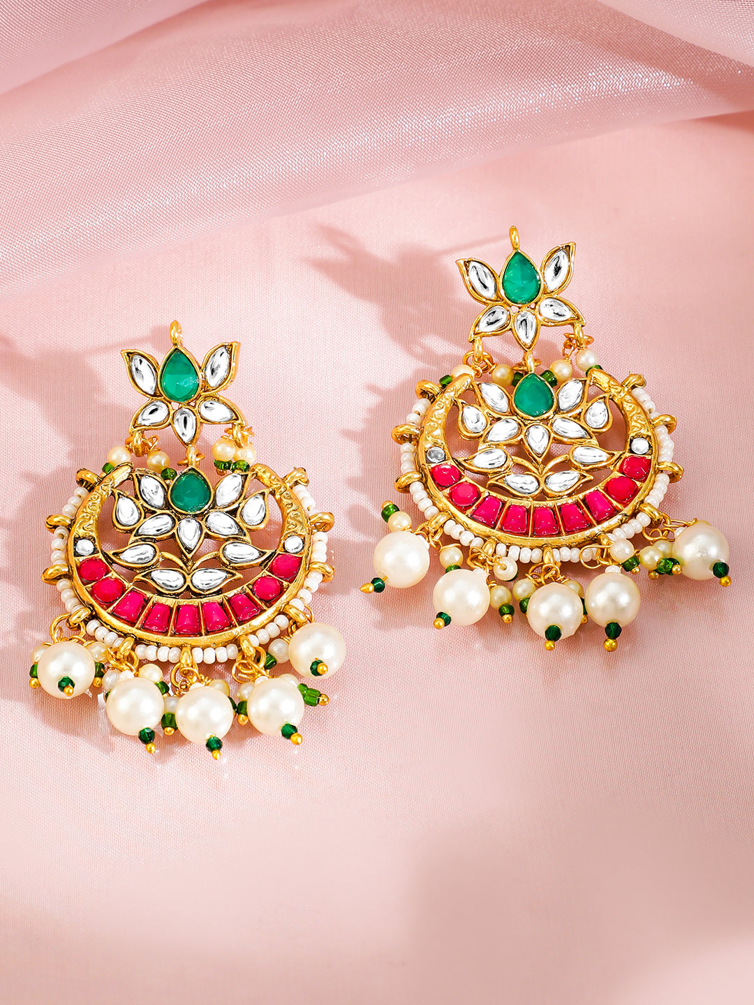 Gold-Plated Pink Green Necklace Set フリーサイズ