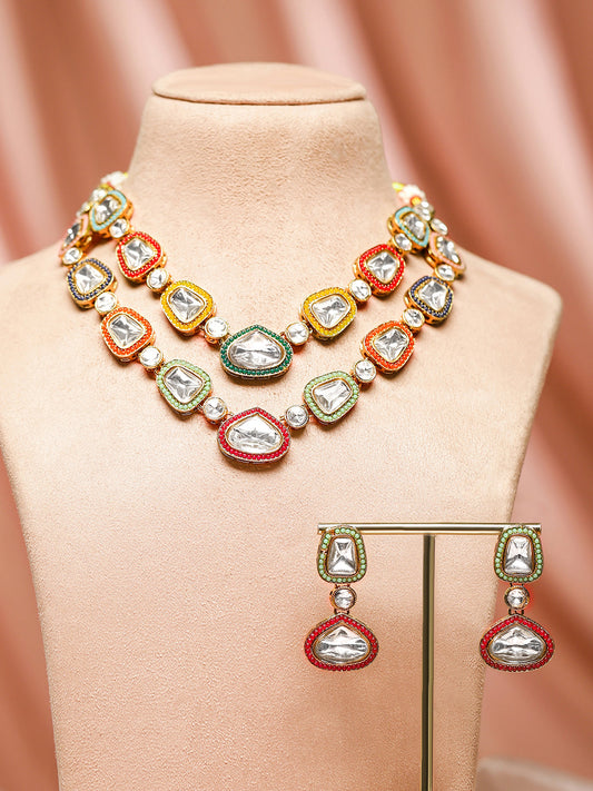 Vivid Hues Kundan Necklace Set フリーサイズ