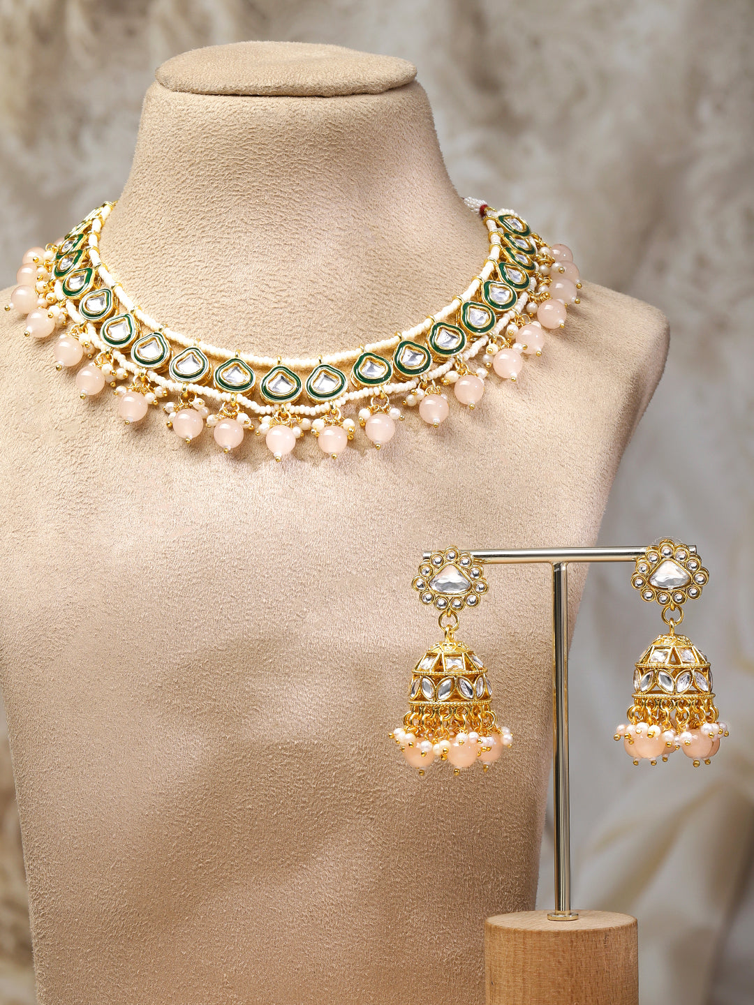 Refined Pastel Pink Kundan Necklace Set フリーサイズ