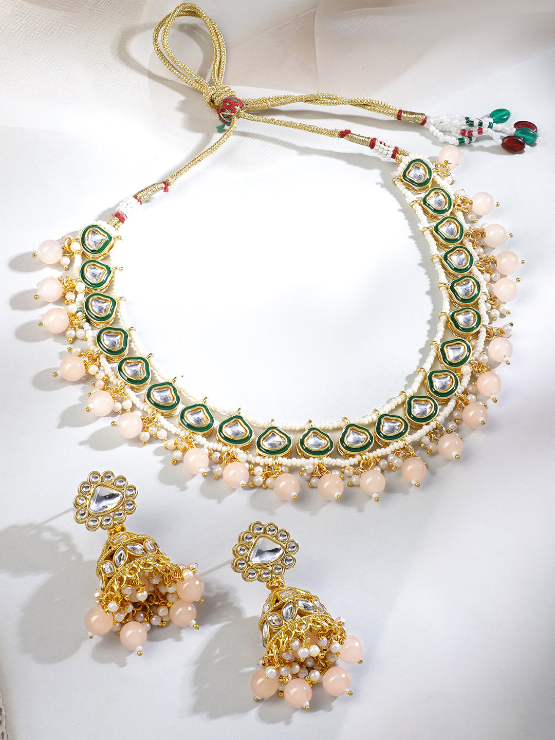 Refined Pastel Pink Kundan Necklace Set フリーサイズ
