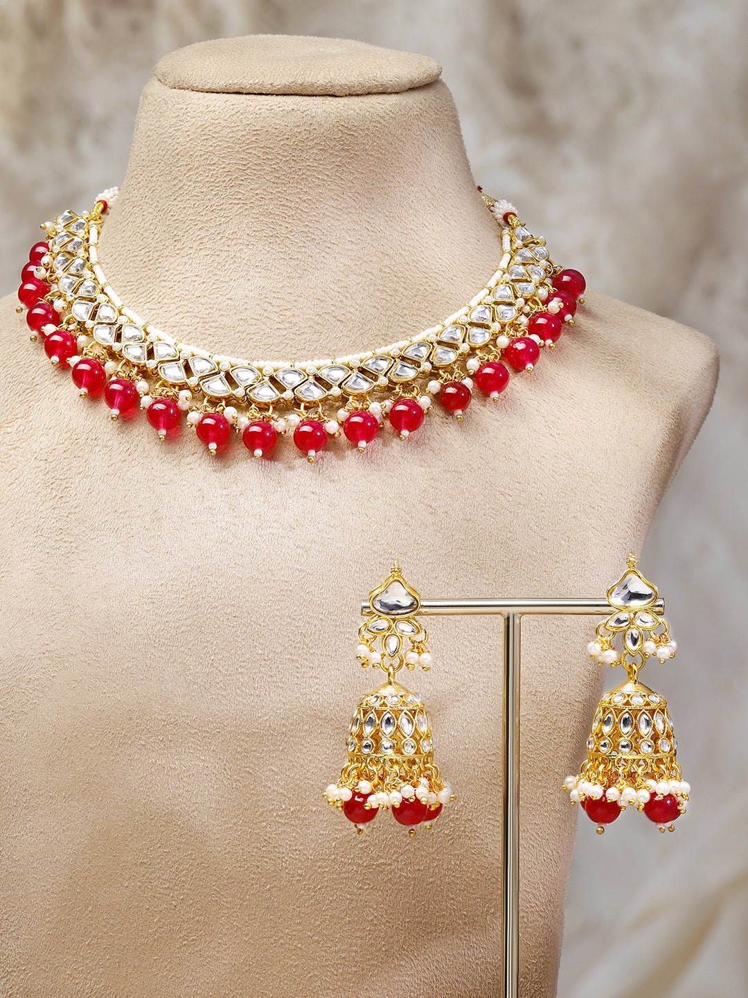 Grace of Red with Kundan Necklace Set フリーサイズ