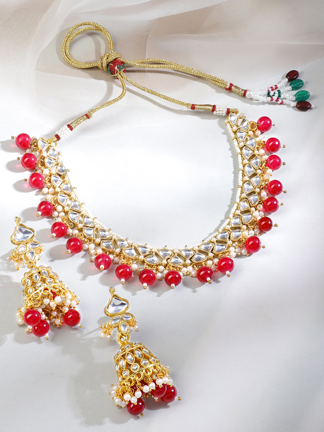 Grace of Red with Kundan Necklace Set フリーサイズ
