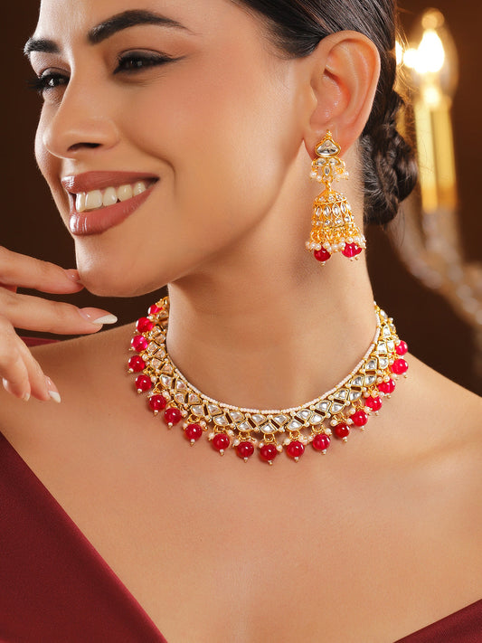 Grace of Red with Kundan Necklace Set フリーサイズ