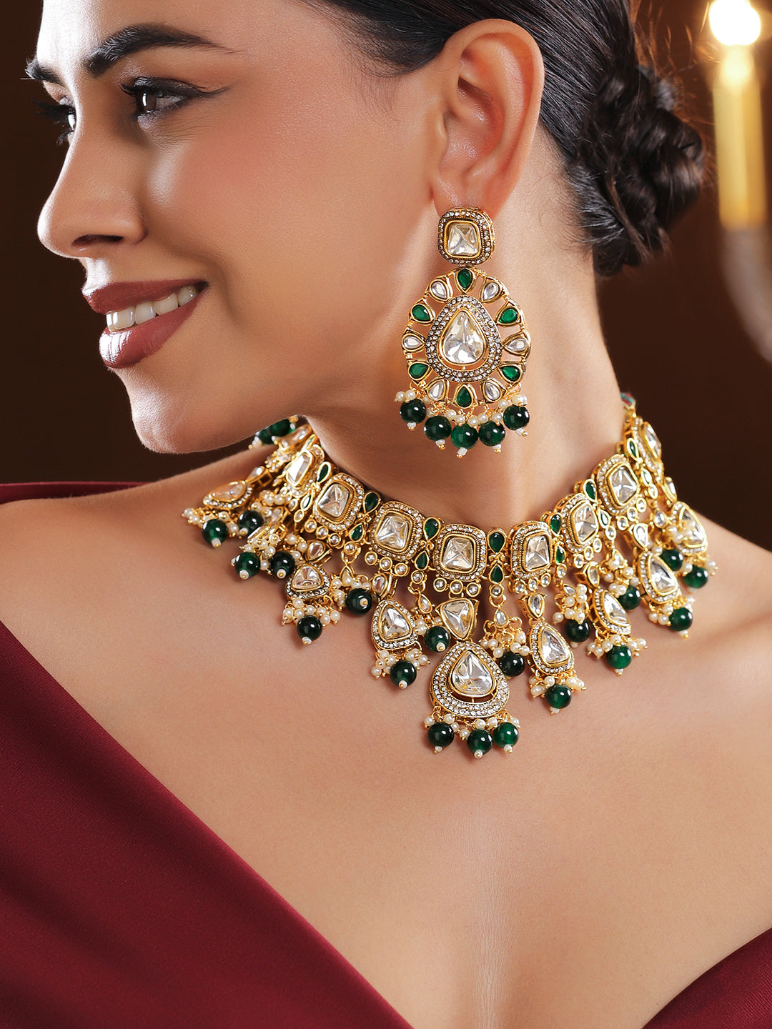 Statement Green Drops Necklace Set フリーサイズ