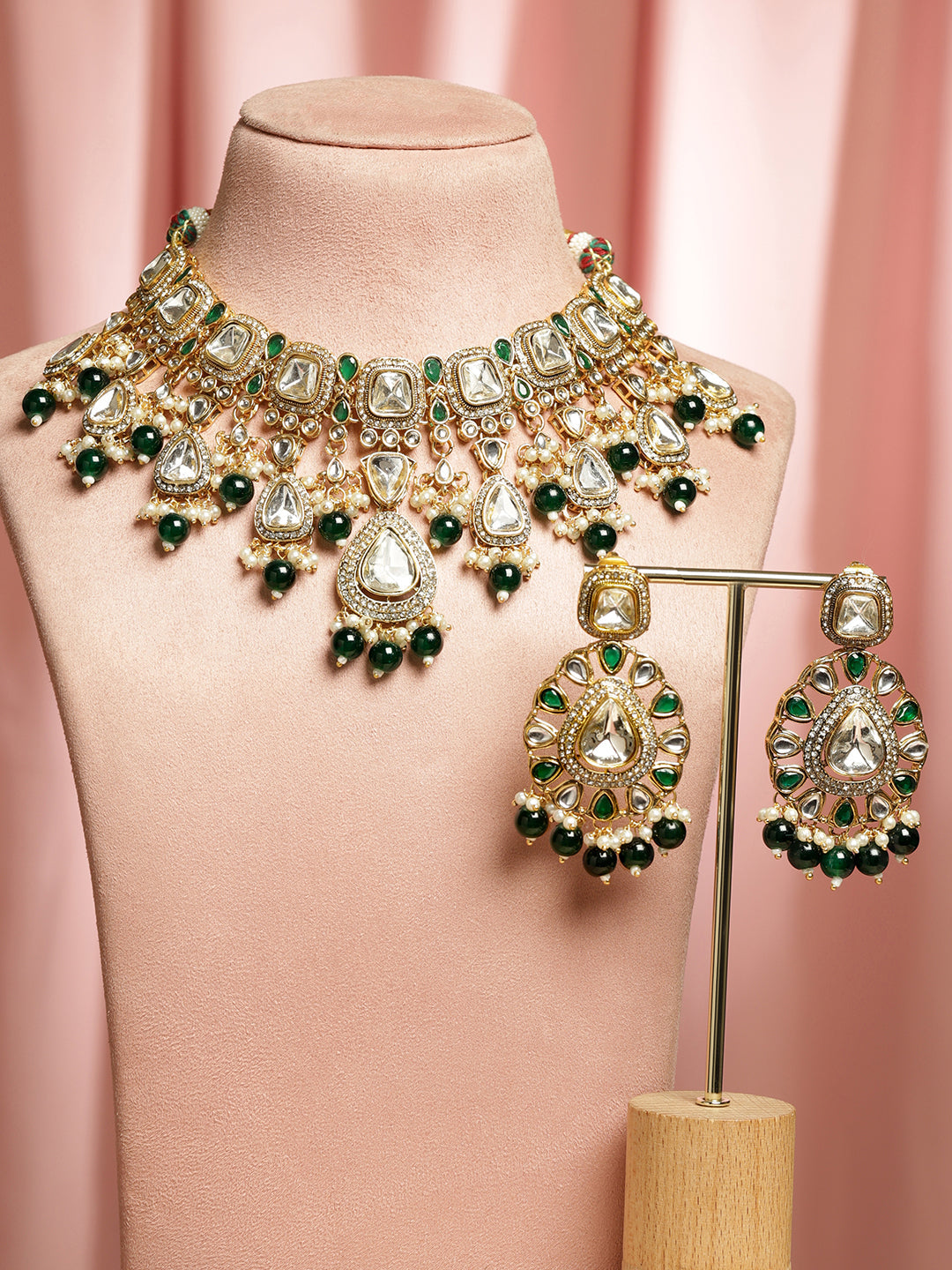 Statement Green Drops Necklace Set フリーサイズ