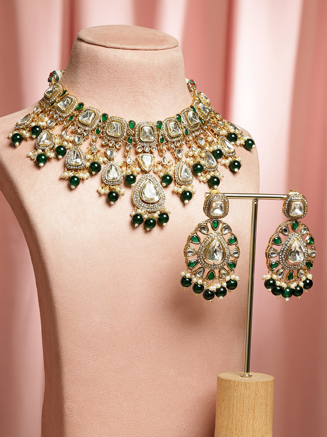 Statement Green Drops Necklace Set フリーサイズ