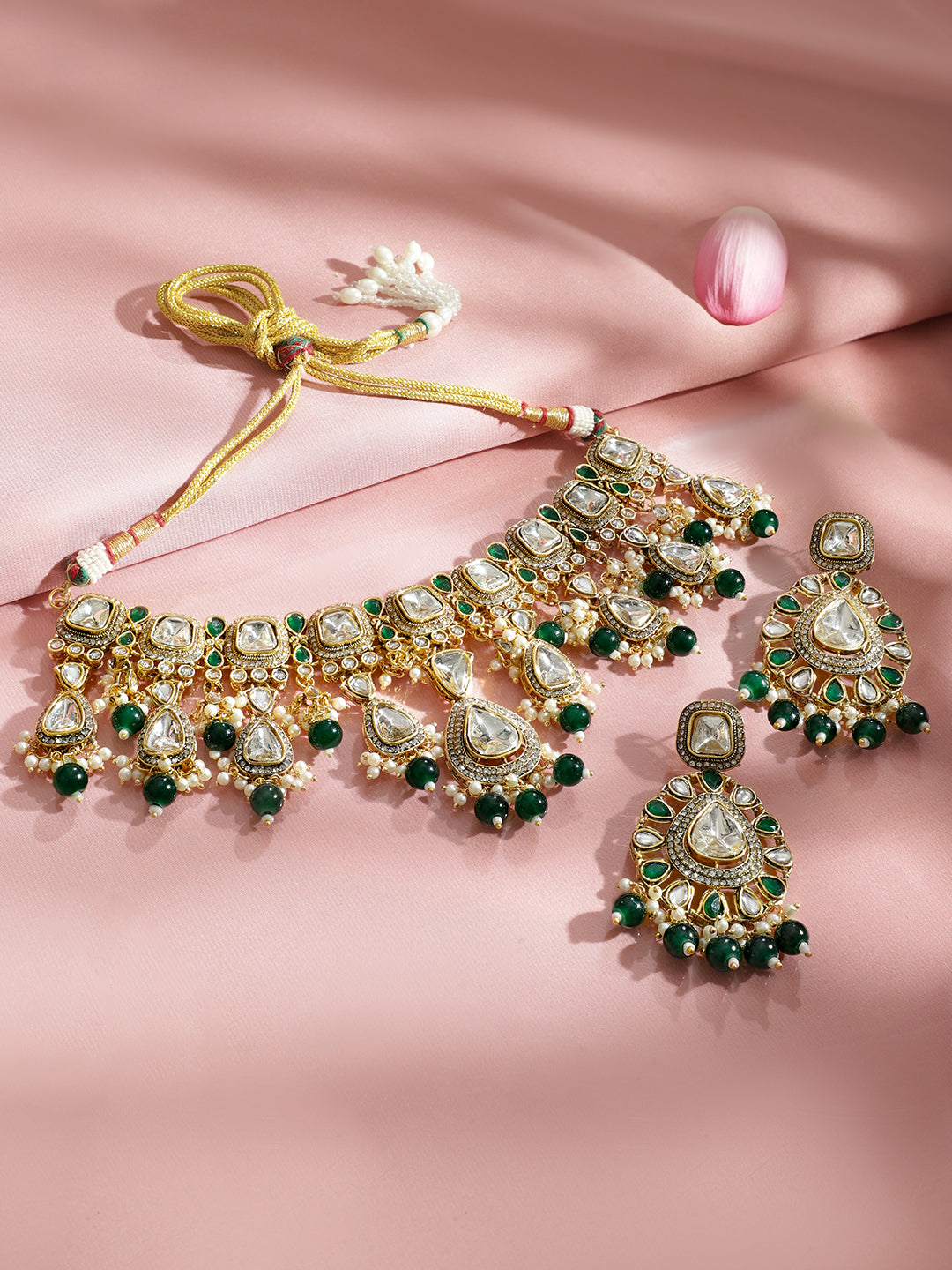 Statement Green Drops Necklace Set フリーサイズ