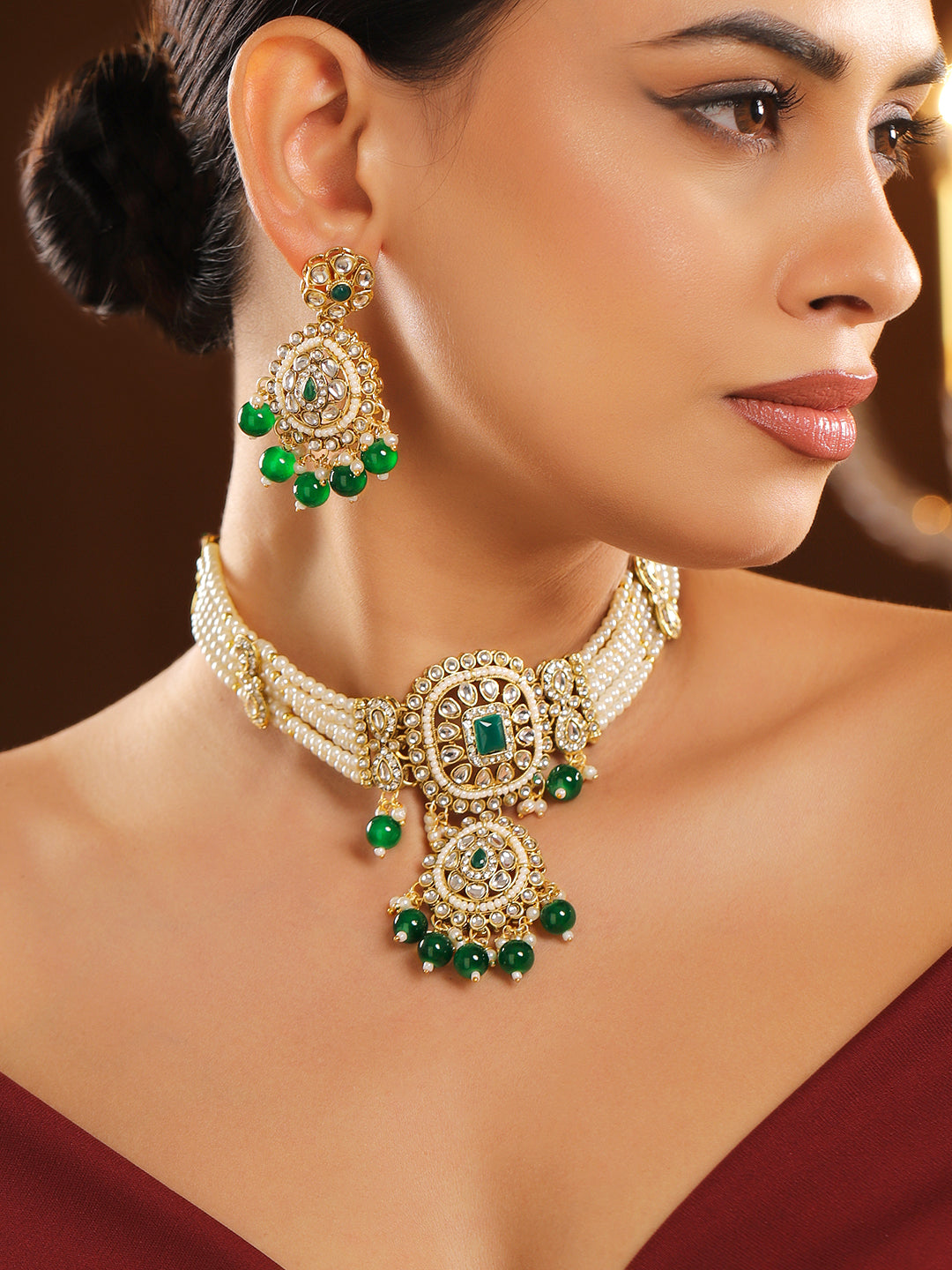 Royal Lustre in Green & White Choker Set フリーサイズ