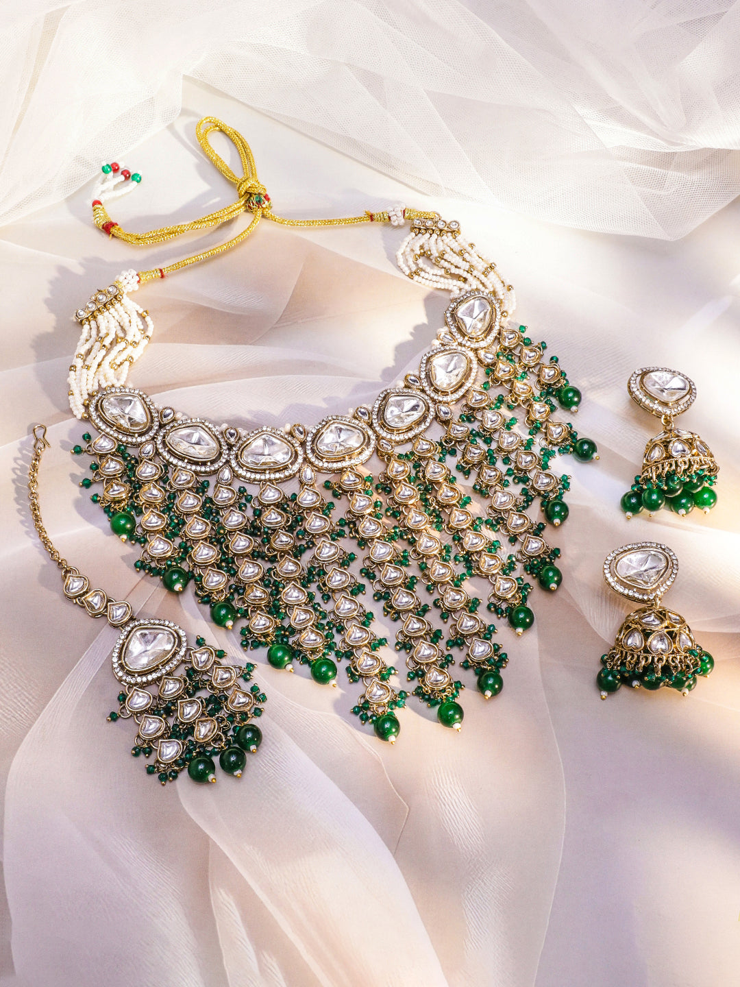 Statement Glow Green Necklace Set フリーサイズ