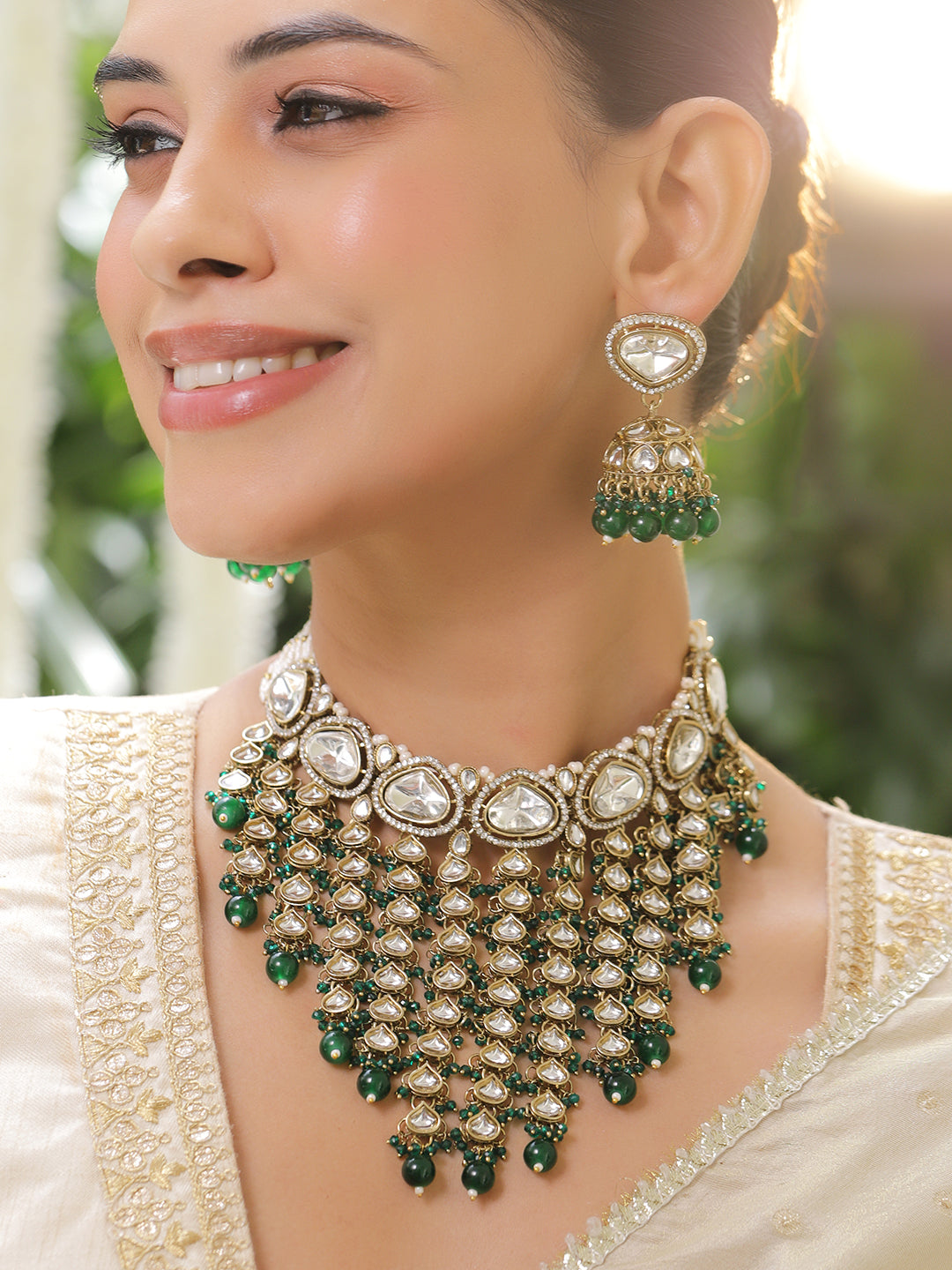 Statement Glow Green Necklace Set フリーサイズ