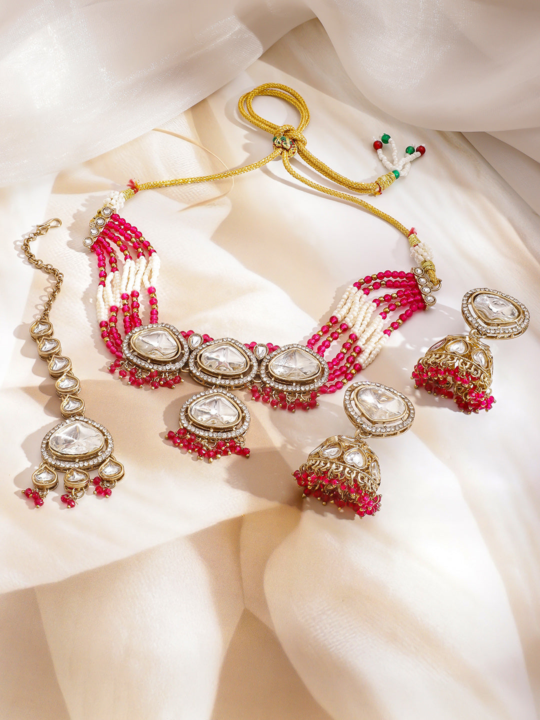 Pink & Ivory Romance Kundan Necklace Set フリーサイズ