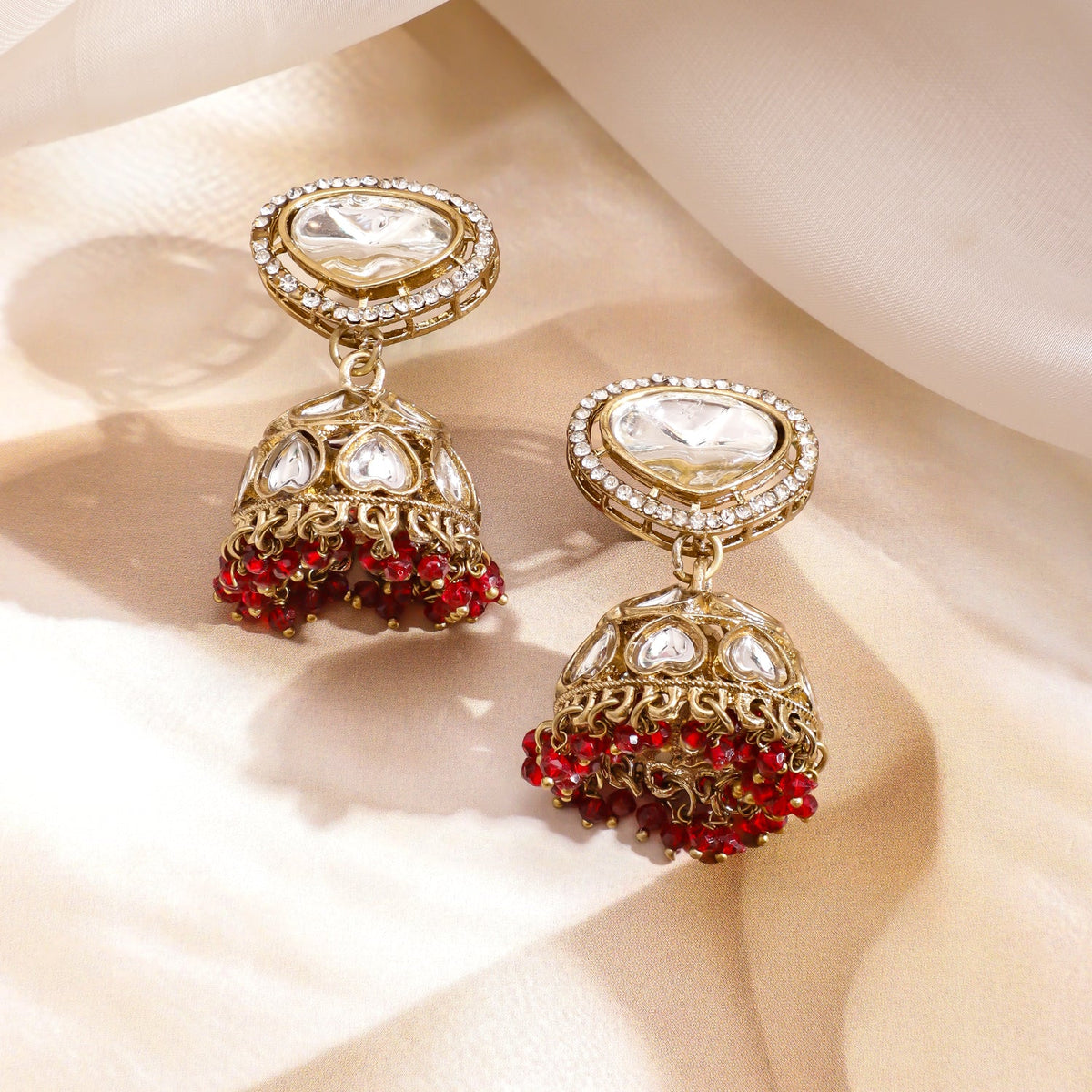 Red & Ivory Romance Kundan Necklace Set フリーサイズ