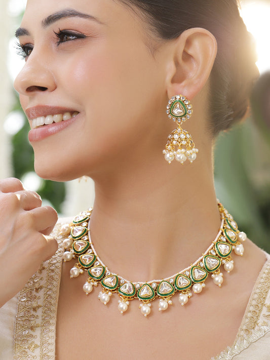 Green Grace Kundan Necklace Set フリーサイズ