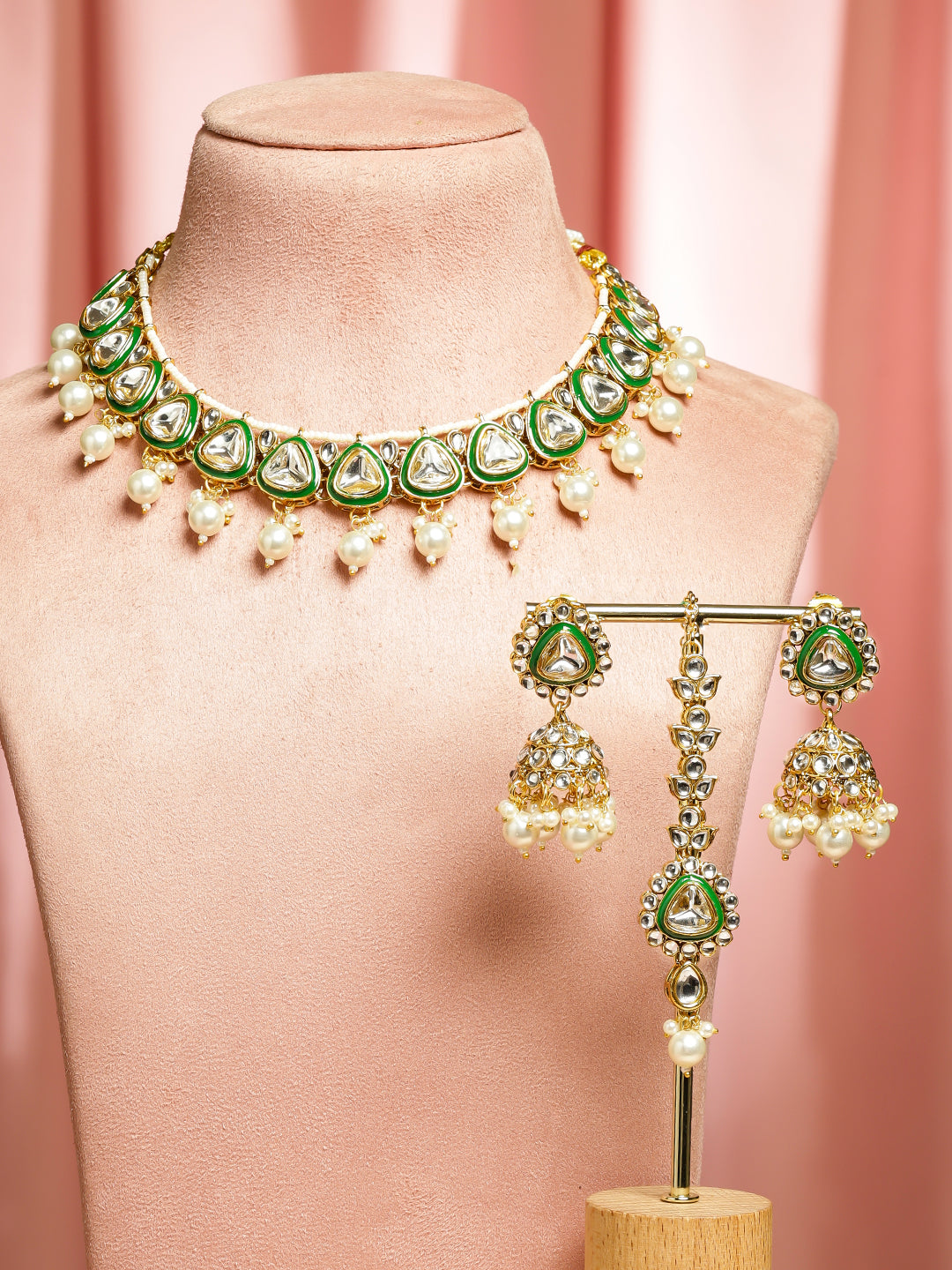 Green Grace Kundan Necklace Set フリーサイズ