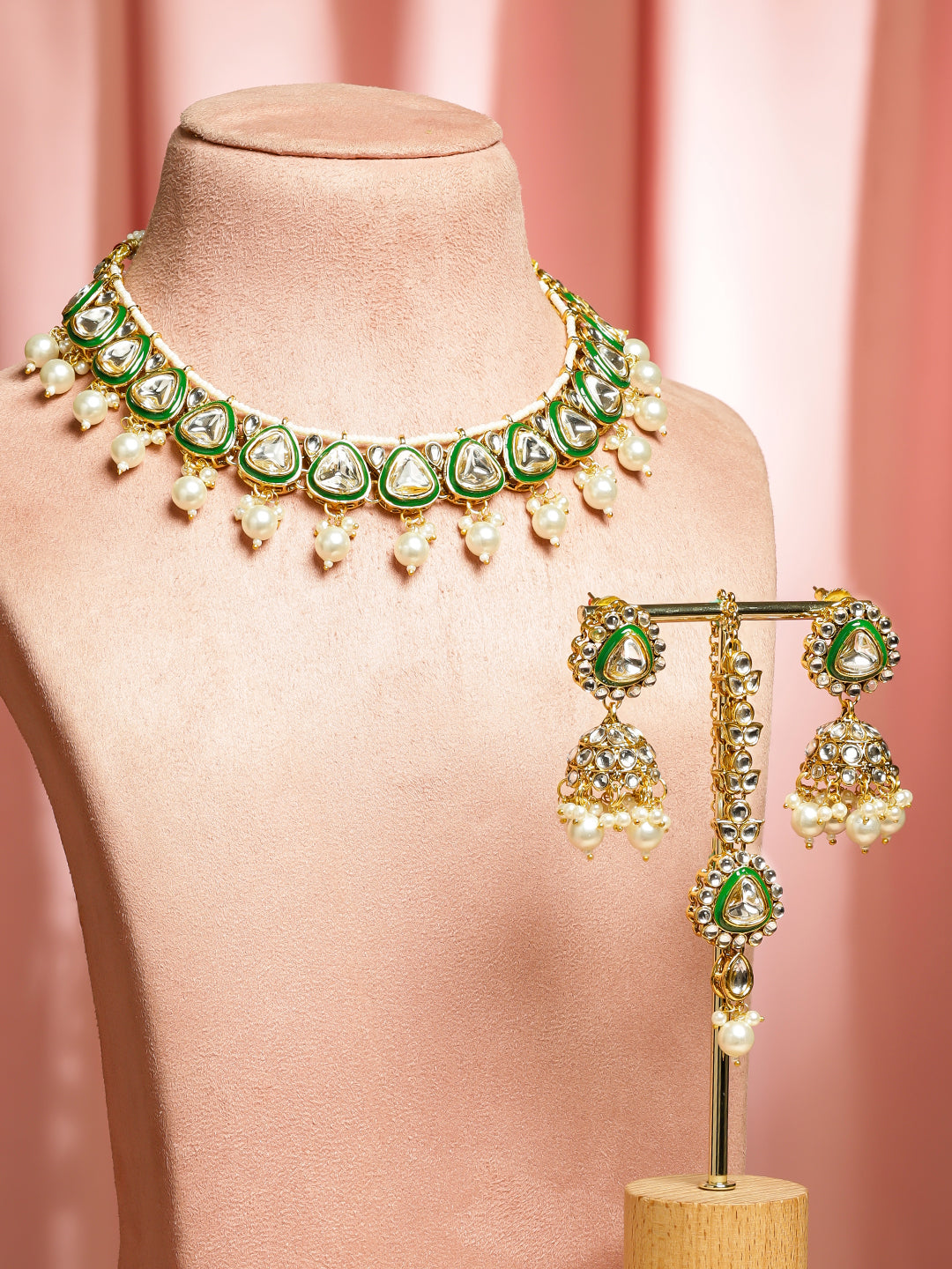 Green Grace Kundan Necklace Set フリーサイズ