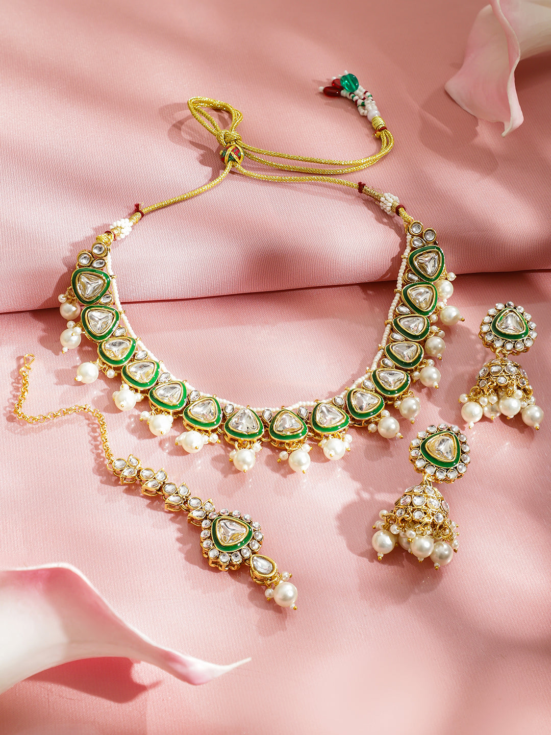 Green Grace Kundan Necklace Set フリーサイズ