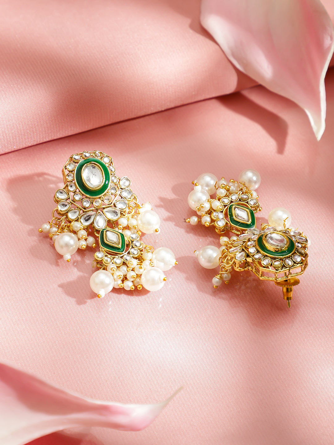 Pearl Embellished Kundan Necklace Set With Maangtikka フリーサイズ