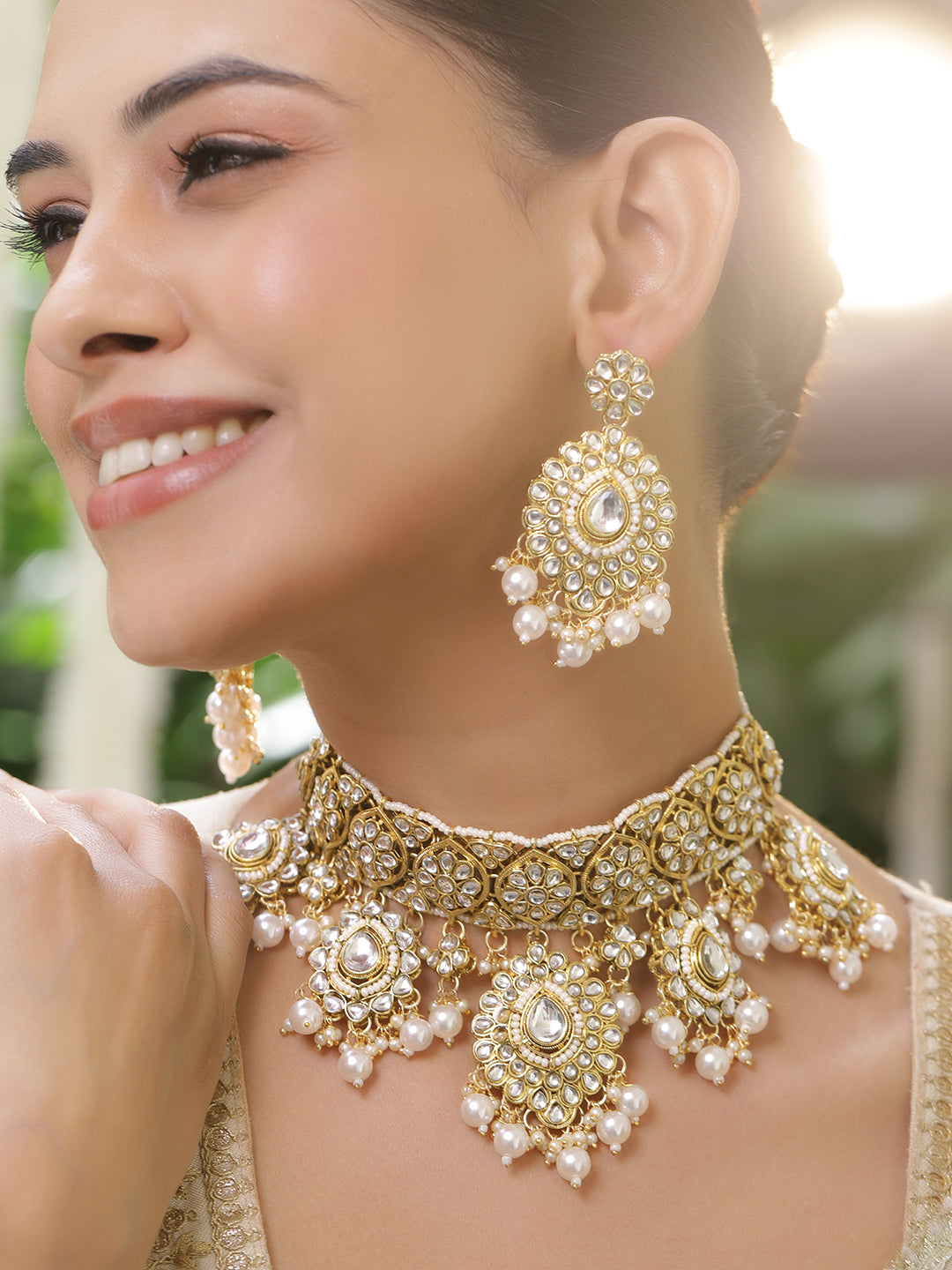 Palace Art Kundan Pearl Necklace Set フリーサイズ