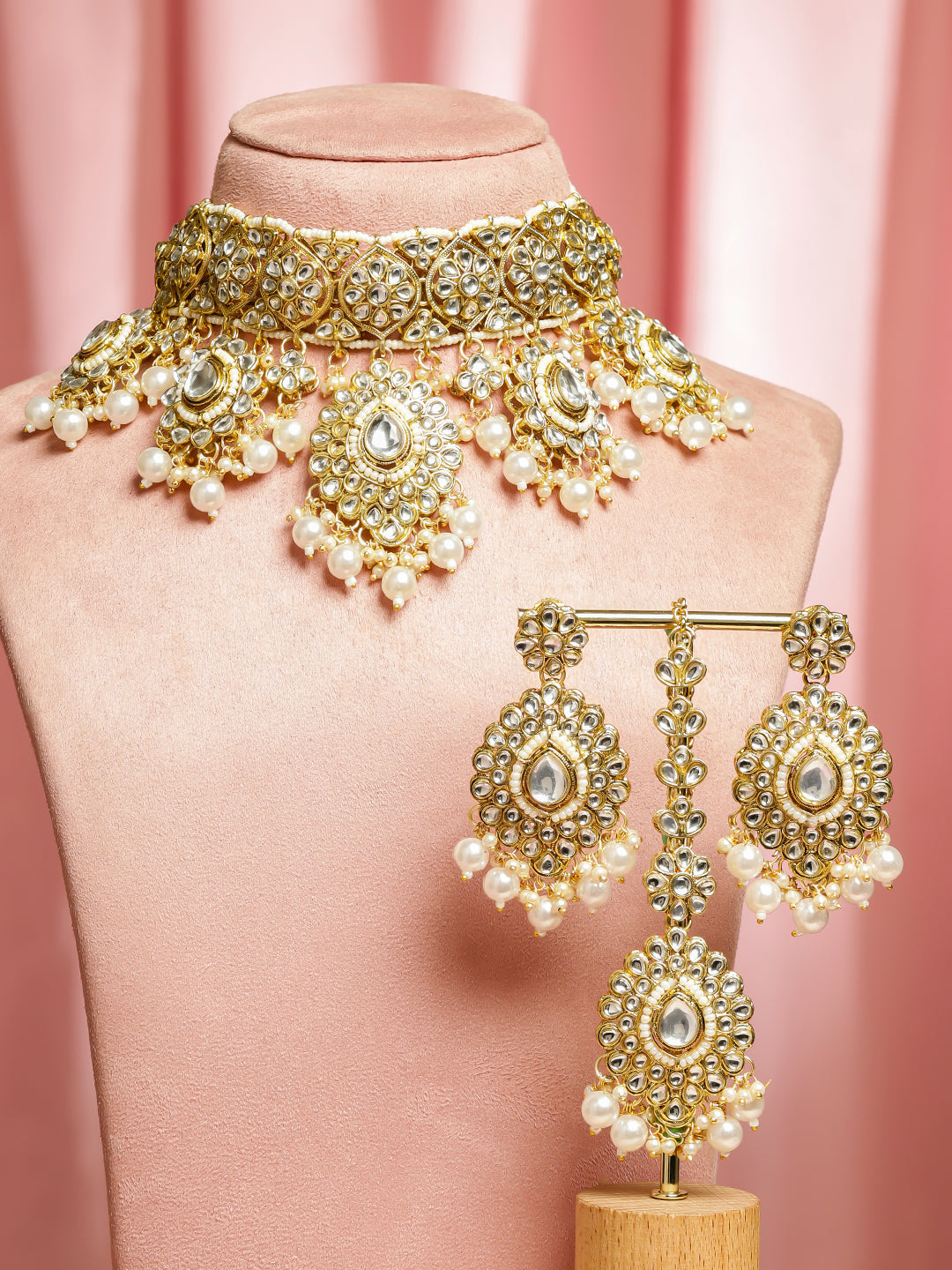 Palace Art Kundan Pearl Necklace Set フリーサイズ