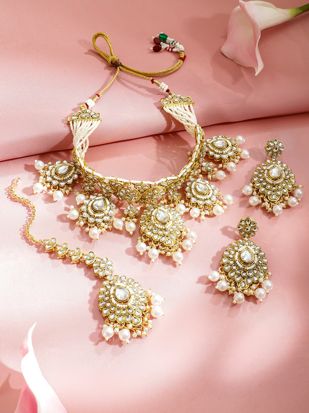 Palace Art Kundan Pearl Necklace Set フリーサイズ
