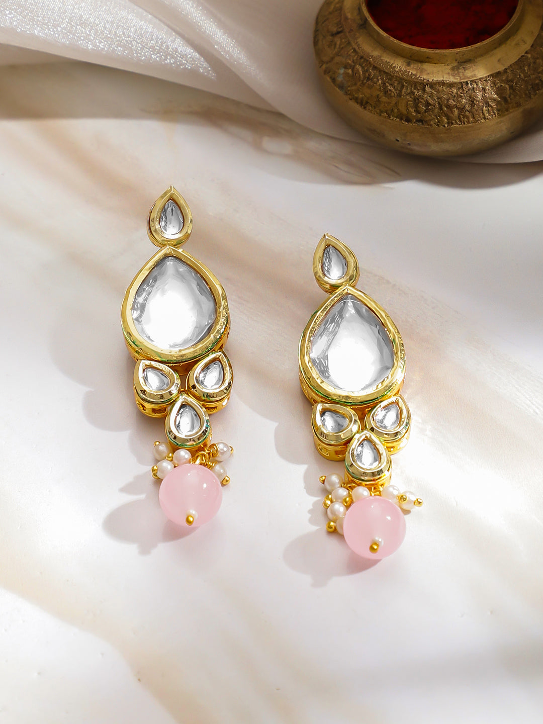 Delicate Pink Edges Kundan Necklace Set フリーサイズ