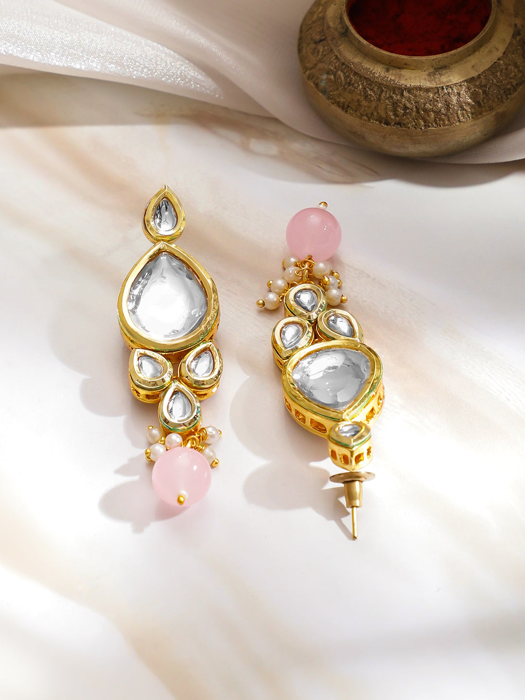Delicate Pink Edges Kundan Necklace Set フリーサイズ