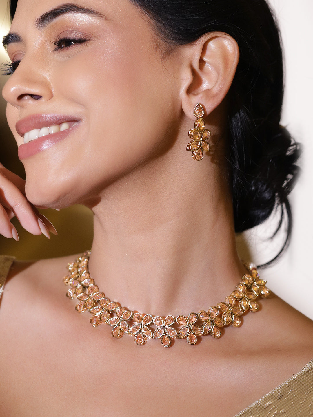Champagne Hue Crystal Necklace Set フリーサイズ