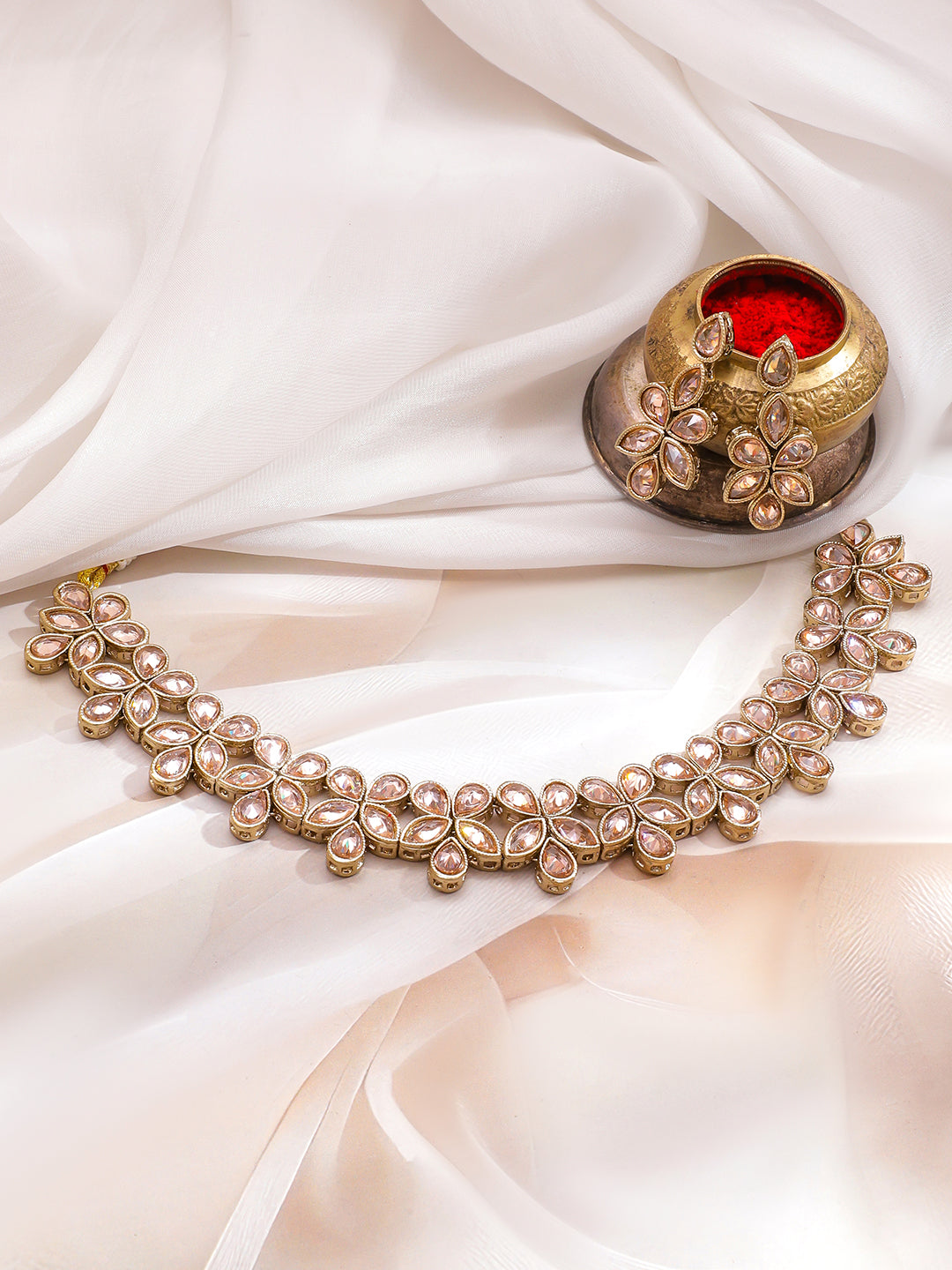 Champagne Hue Crystal Necklace Set フリーサイズ