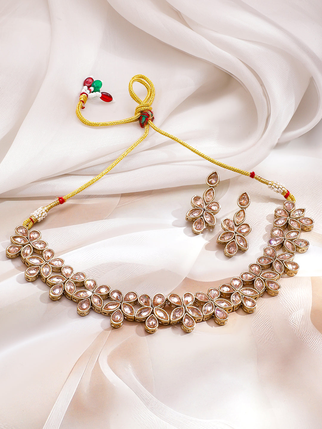 Champagne Hue Crystal Necklace Set フリーサイズ