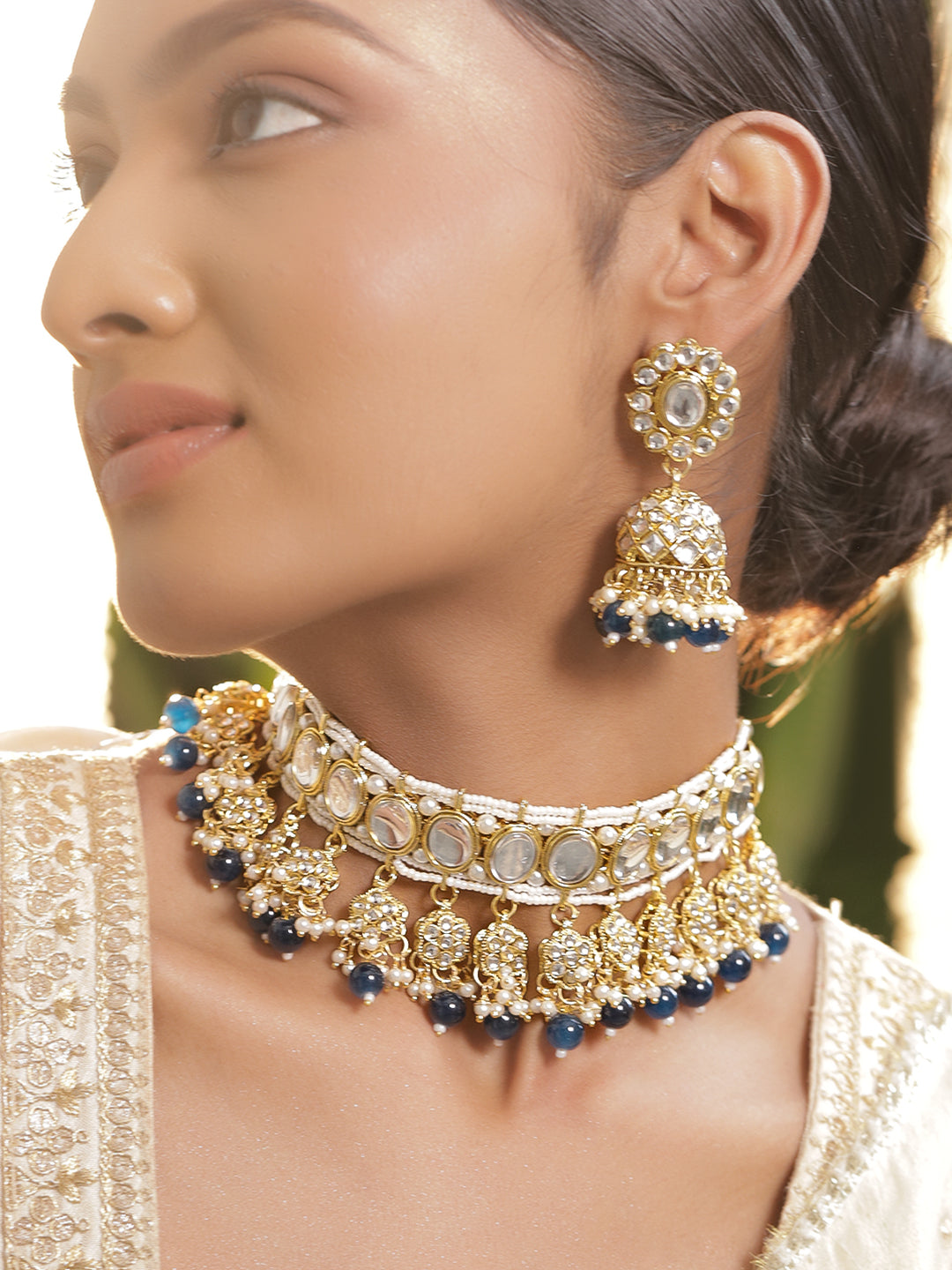 Chic Blue Cascade Kundan Choker Set フリーサイズ