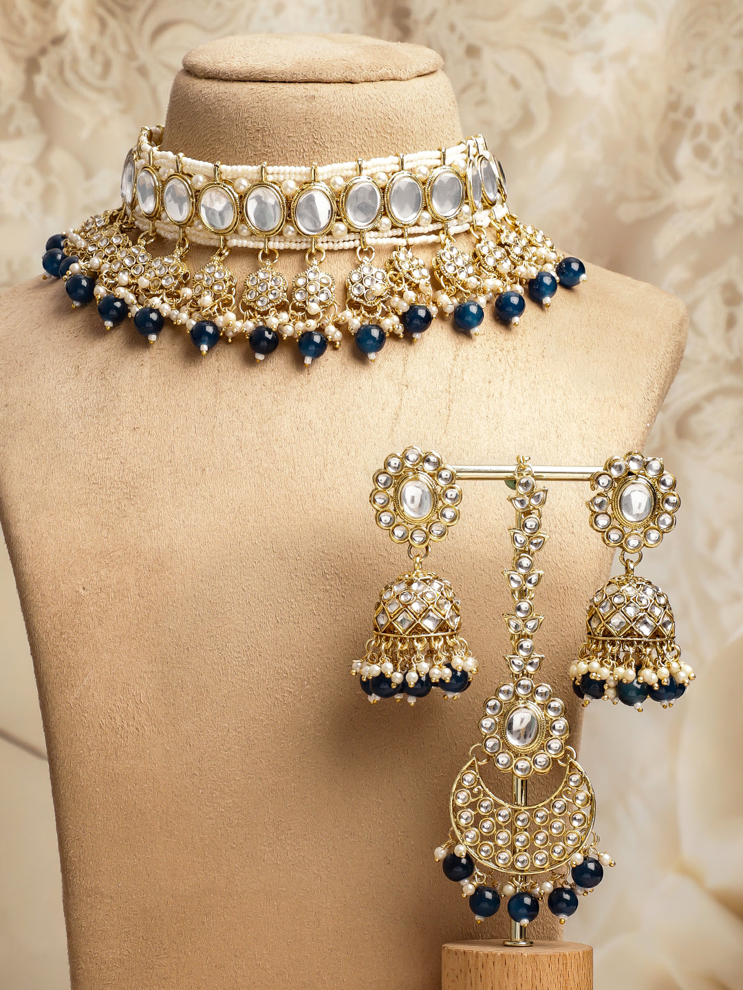 Chic Blue Cascade Kundan Choker Set フリーサイズ