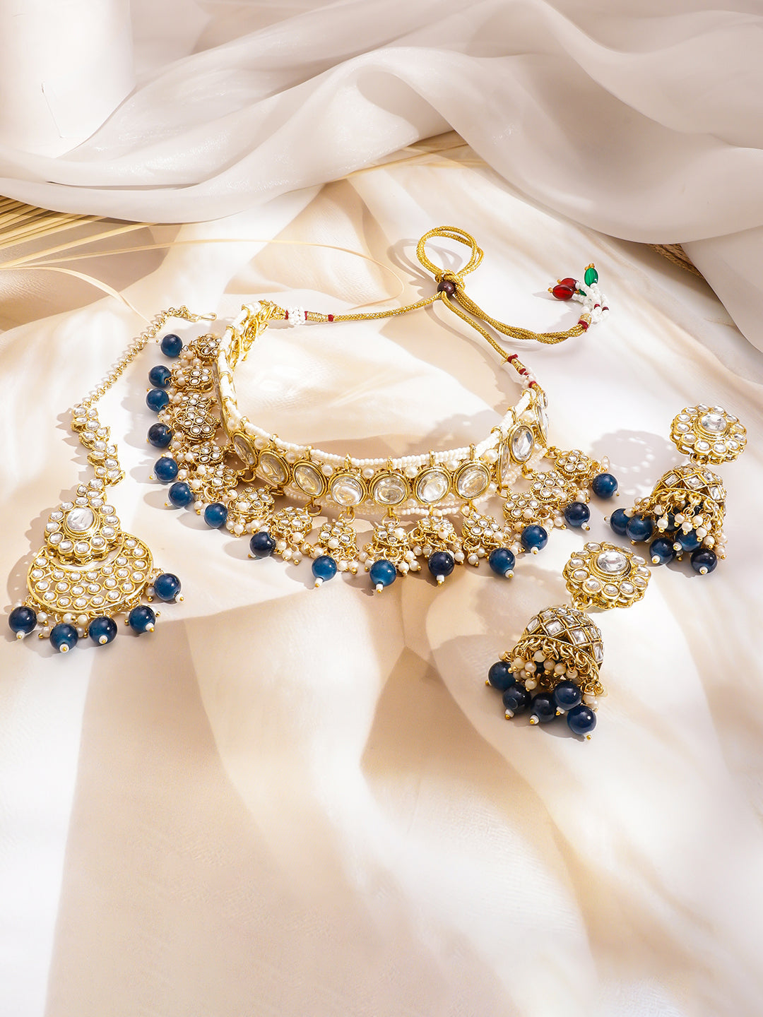 Chic Blue Cascade Kundan Choker Set フリーサイズ