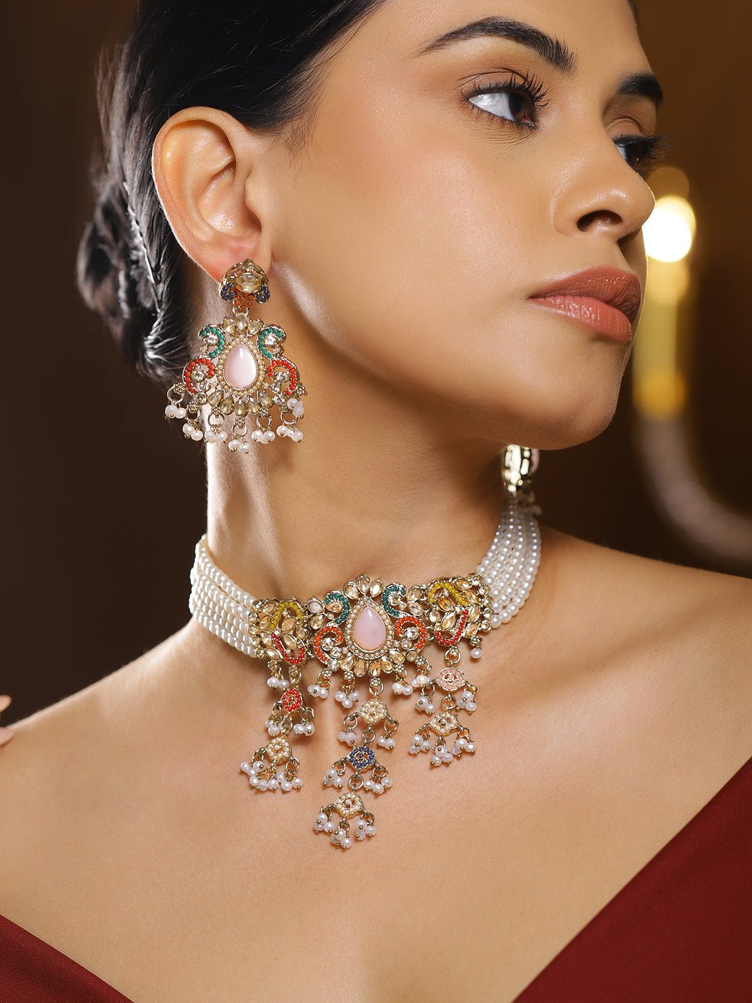 Story of Shades Multicolor Kundan Choker Set フリーサイズ