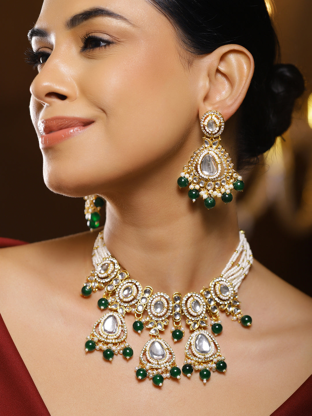Pearls of Serenity in Emerald Bloom Necklace Set フリーサイズ