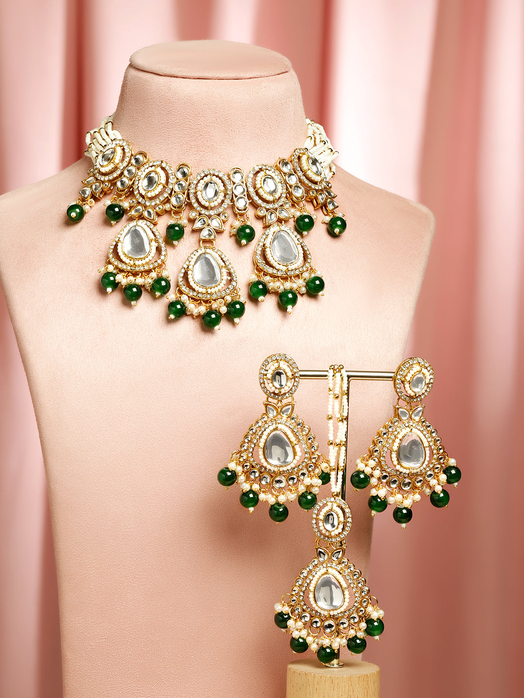 Pearls of Serenity in Emerald Bloom Necklace Set フリーサイズ