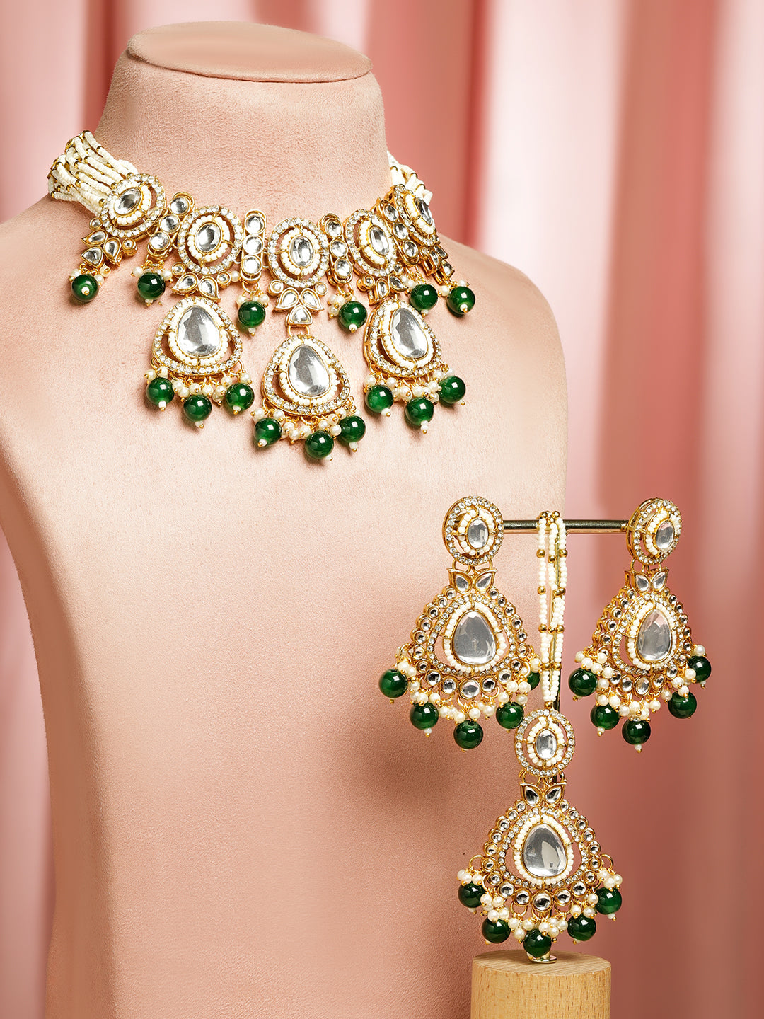 Pearls of Serenity in Emerald Bloom Necklace Set フリーサイズ