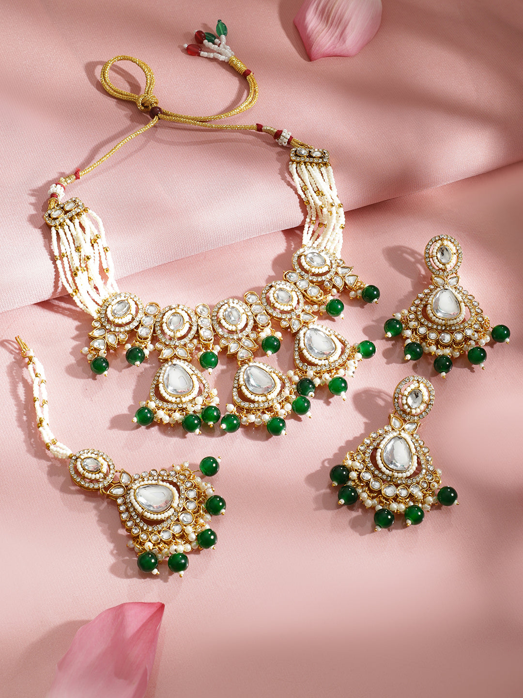 Pearls of Serenity in Emerald Bloom Necklace Set フリーサイズ