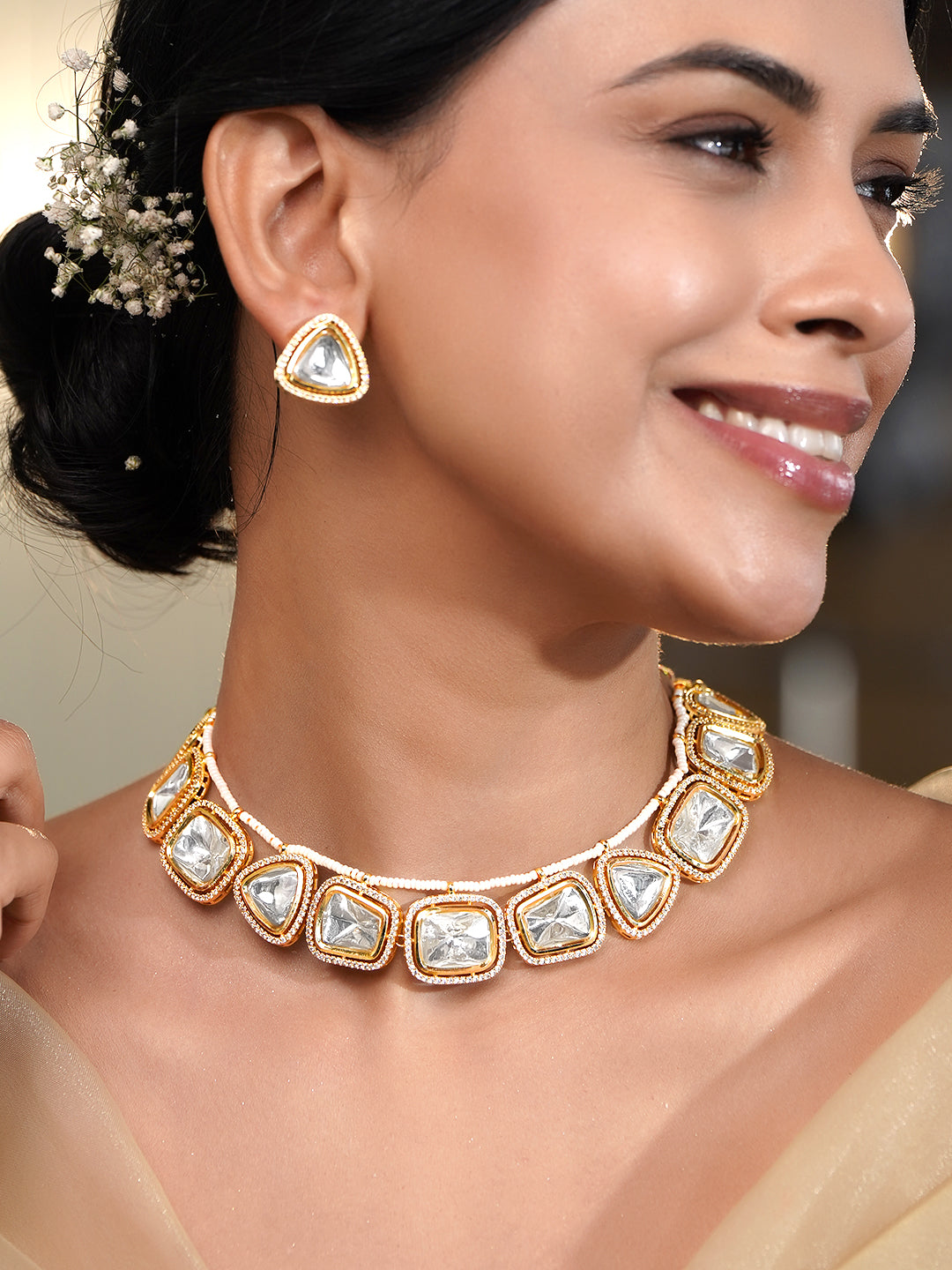Trendy Polki Fusion Necklace Set フリーサイズ